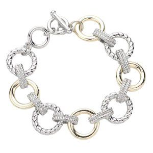Texture Metal Open Circle Link Toggle Bracelet